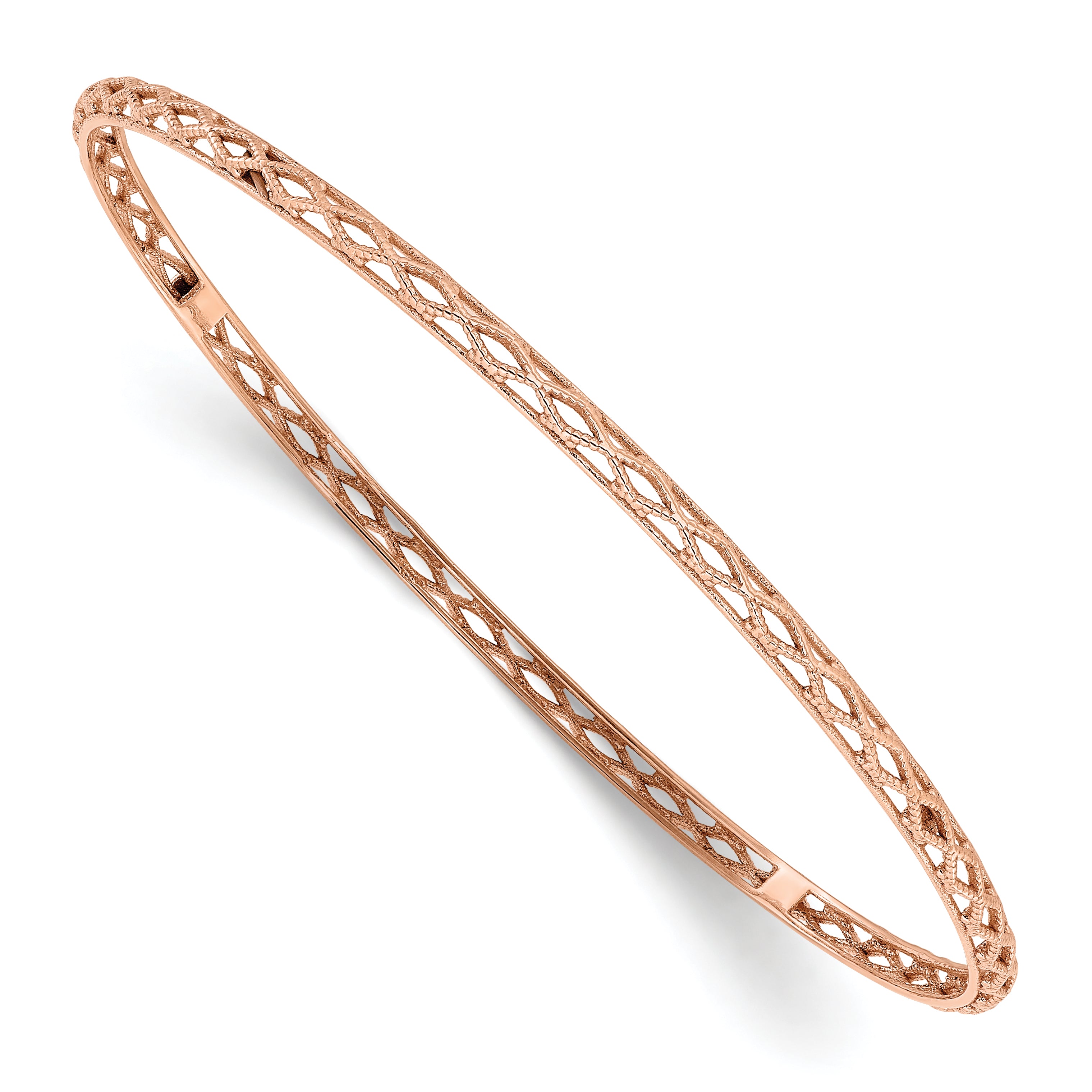 14K Rose Gold Polished and Textured Slip-on Bangle