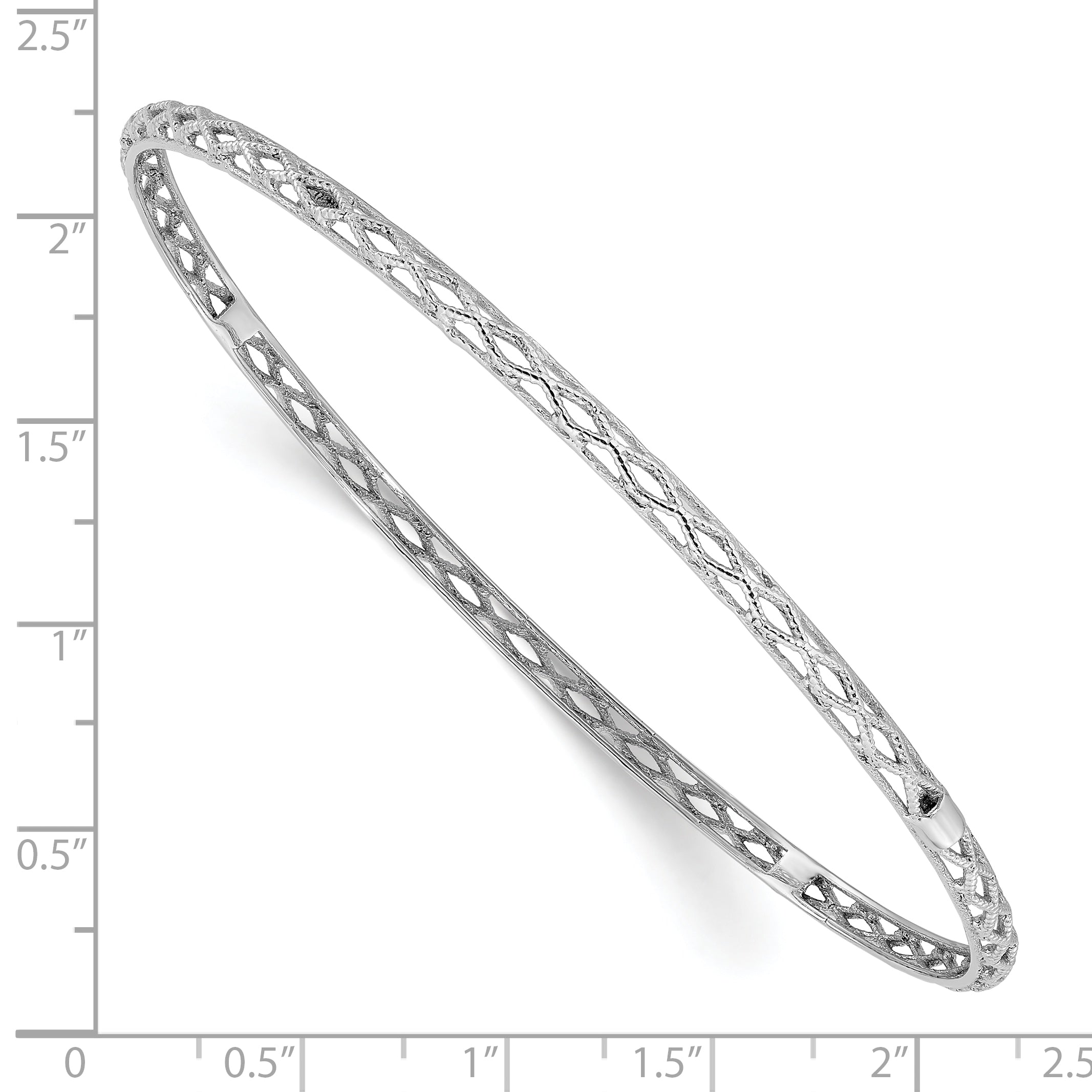 14K White Gold Polished and Textured Slip-on Bangle