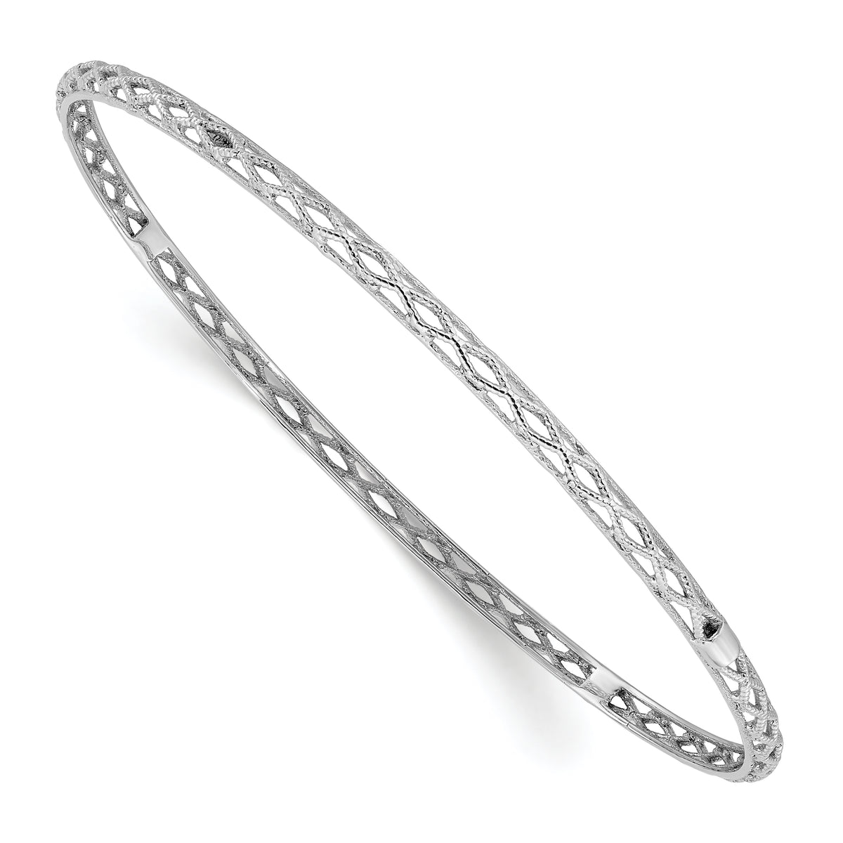 14K White Gold Polished and Textured Slip-on Bangle