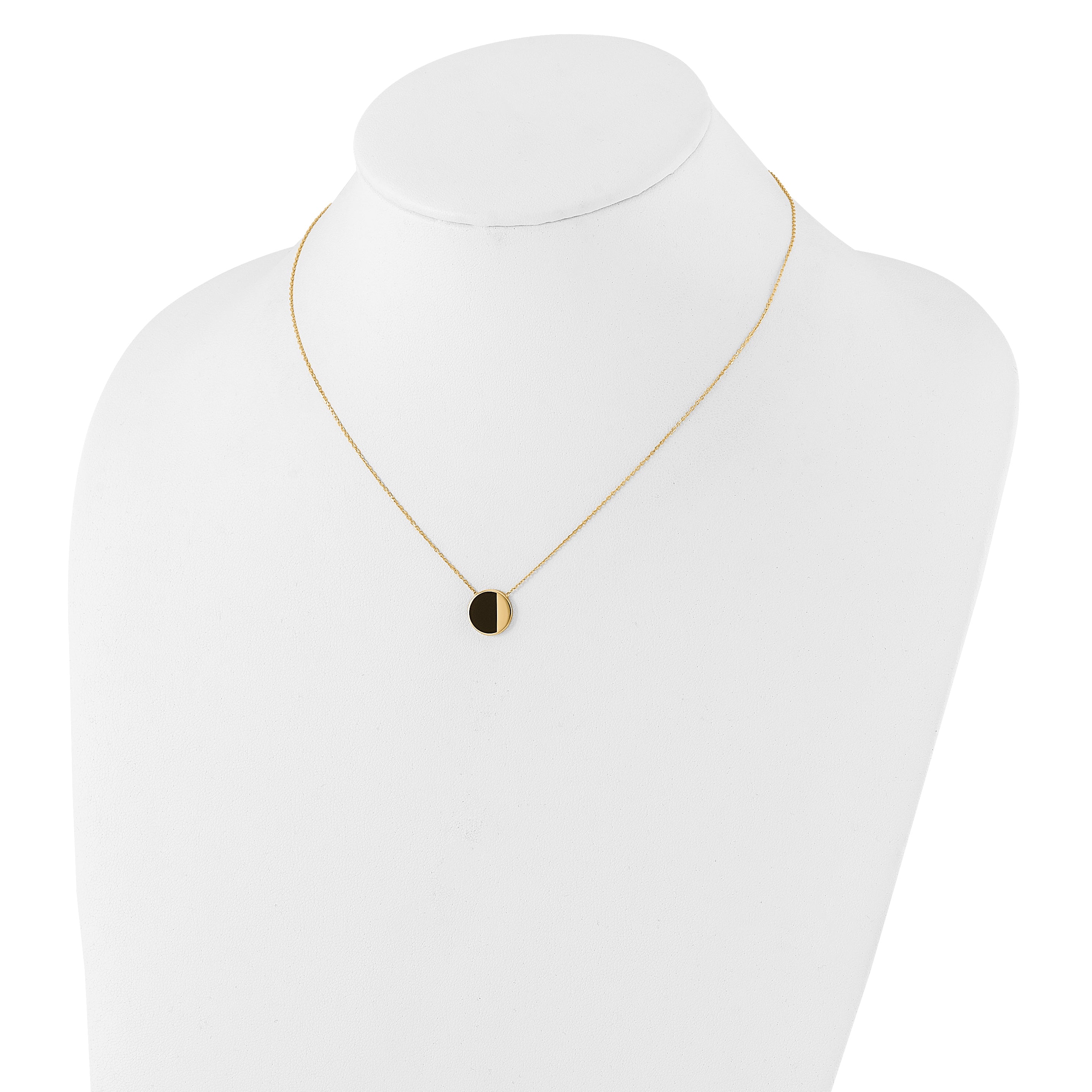 14K with Black Enamel Polished Circle Necklace