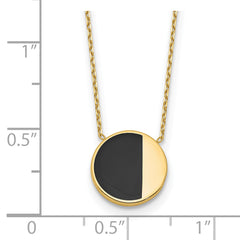 14K with Black Enamel Polished Circle Necklace