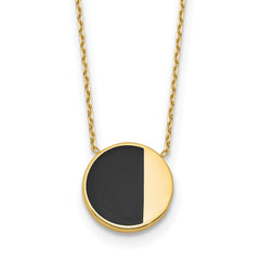 14K with Black Enamel Polished Circle Necklace