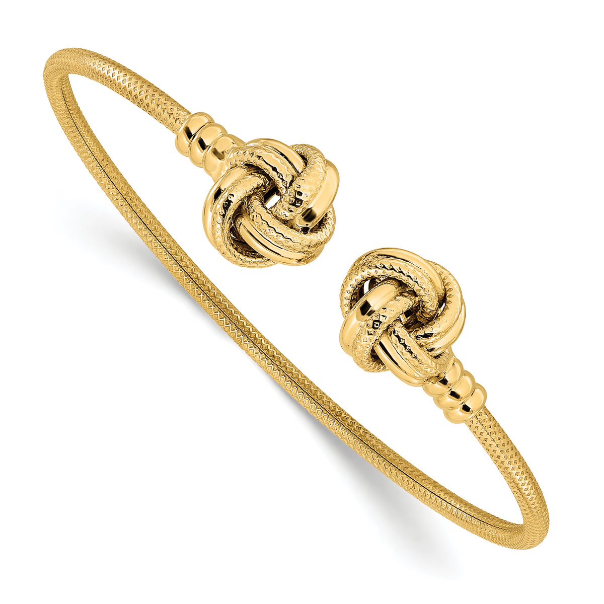 14K Polished and Textured Love Knots Cuff Bracelet