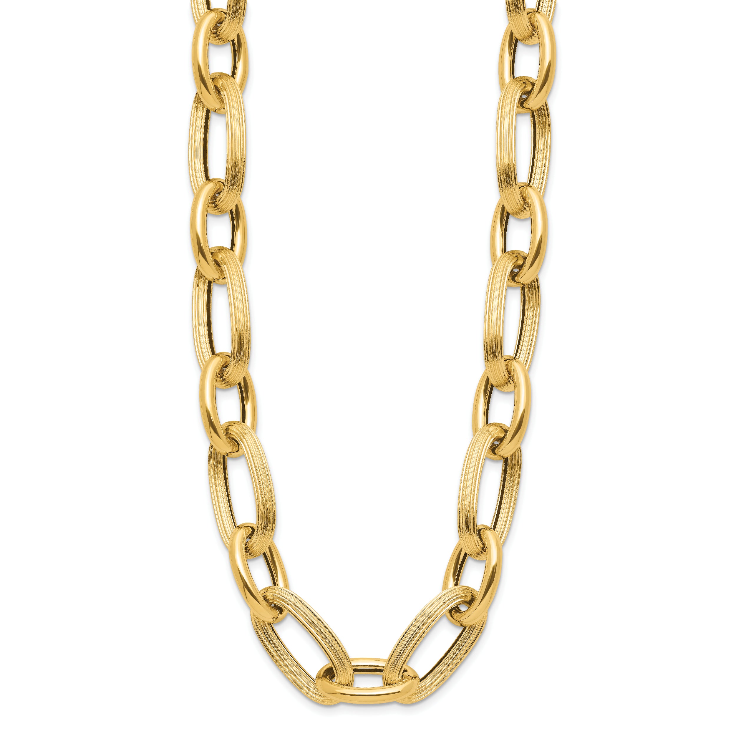 14K Polished Textured Hollow Fancy Link Necklace