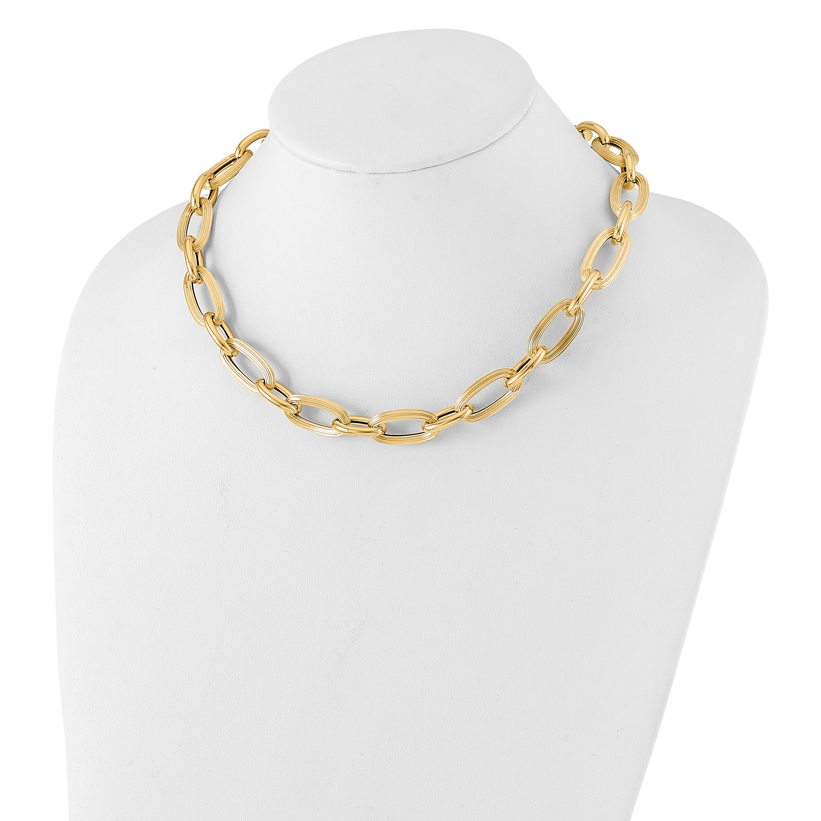 14K Polished Textured Hollow Fancy Link Necklace