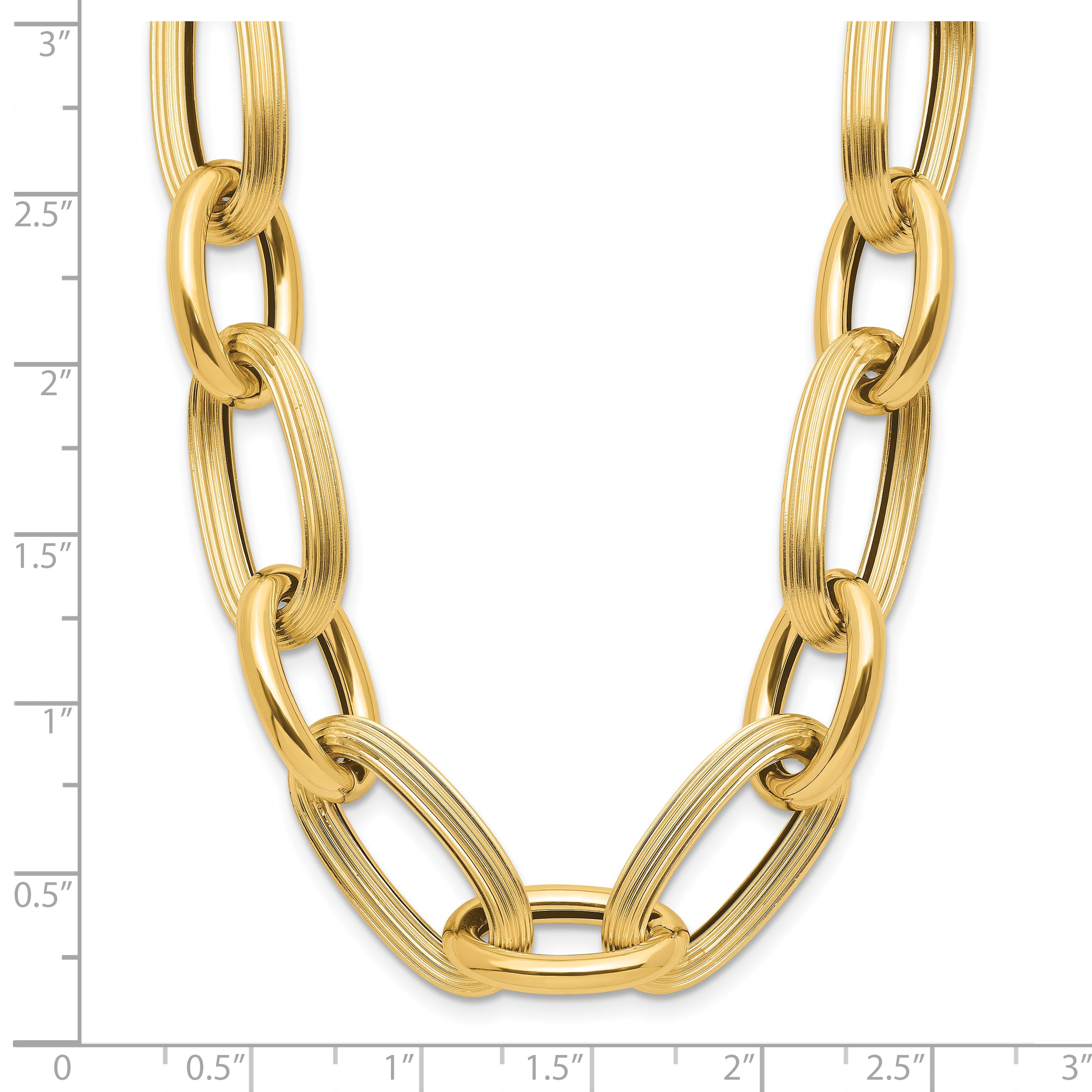 14K Polished Textured Hollow Fancy Link Necklace