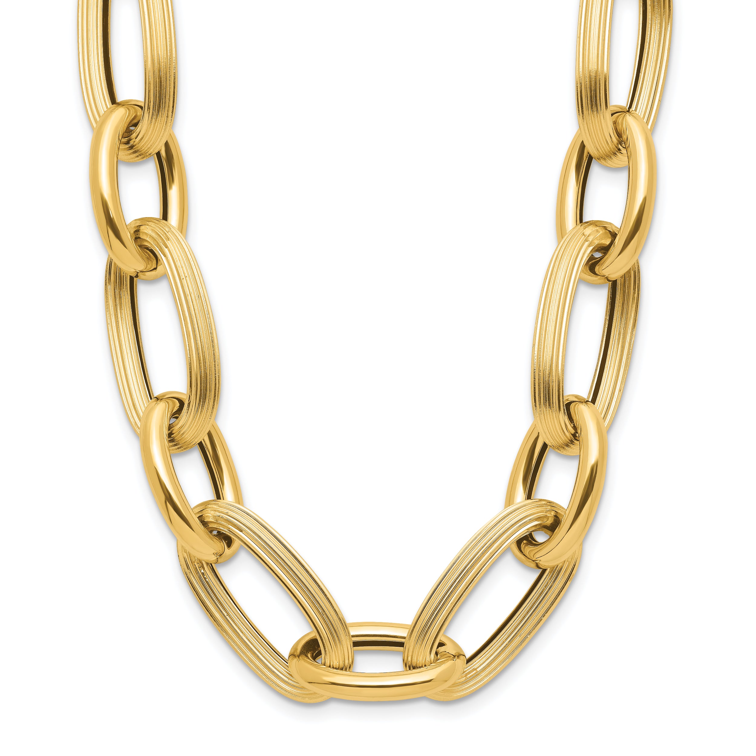 14K Polished Textured Hollow Fancy Link Necklace