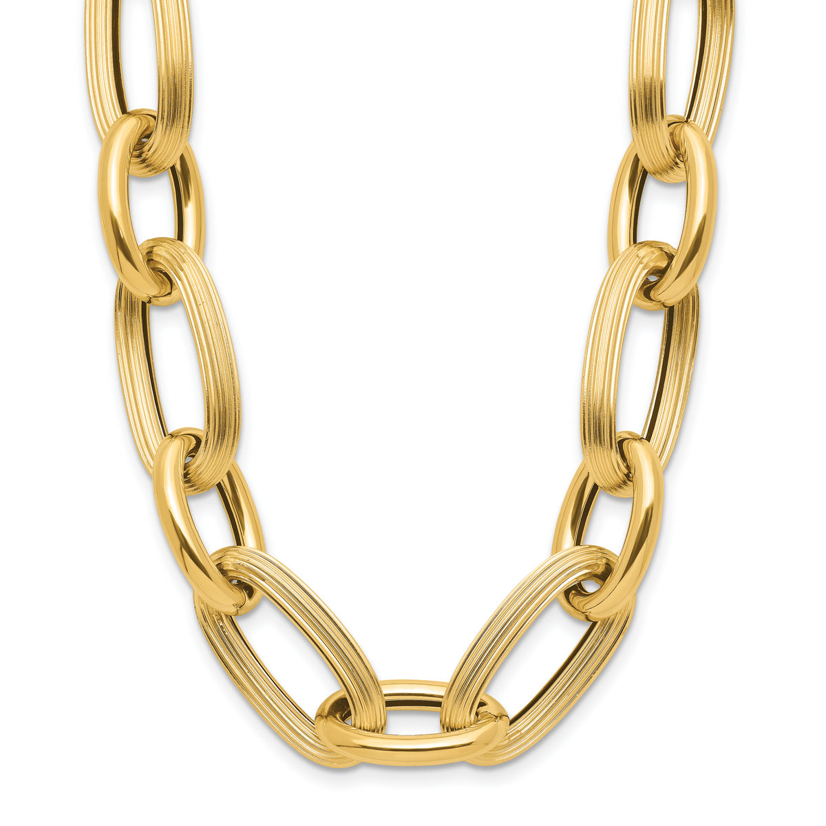 14K Polished Textured Hollow Fancy Link Necklace