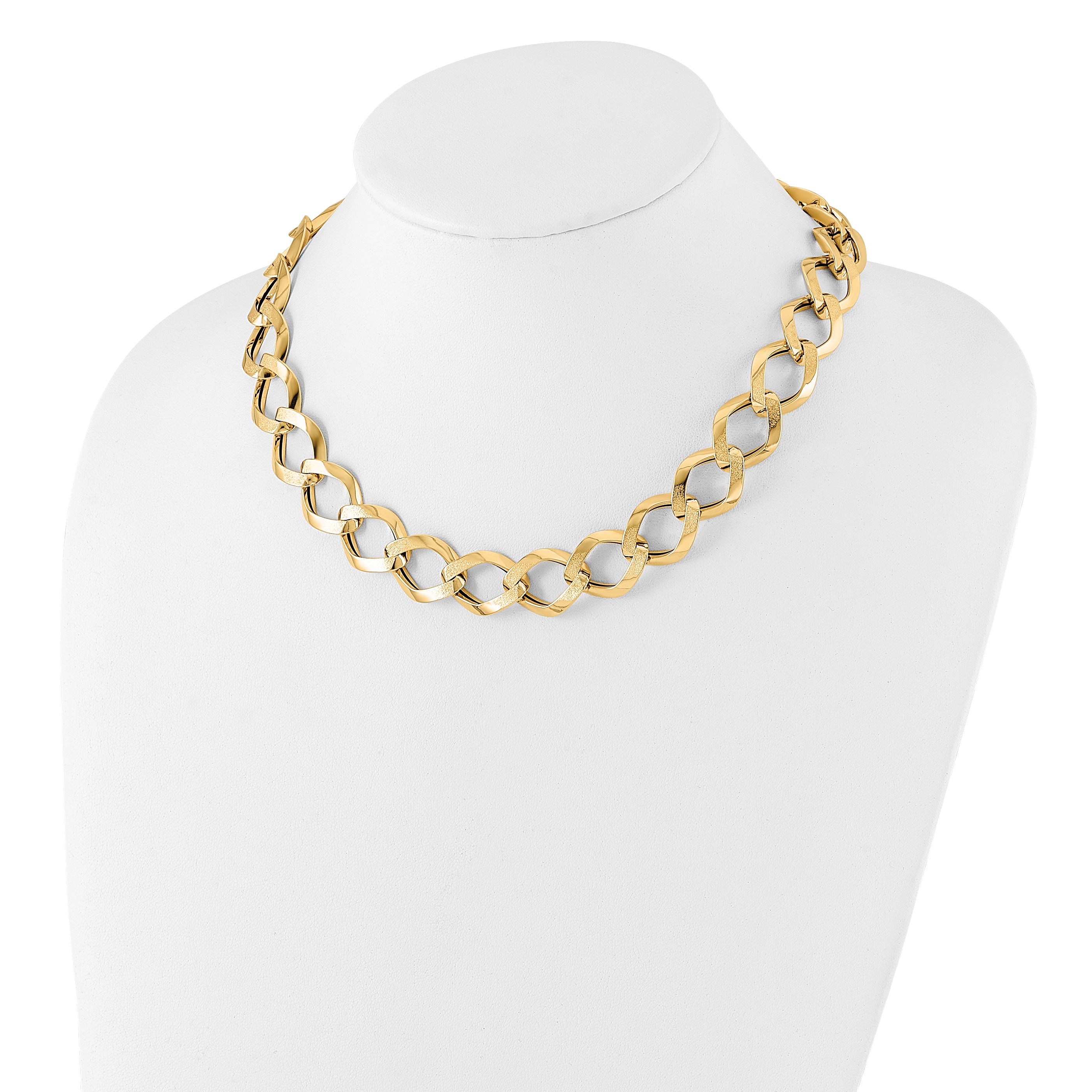 14K Polished Brushed Hollow Fancy Link Necklace