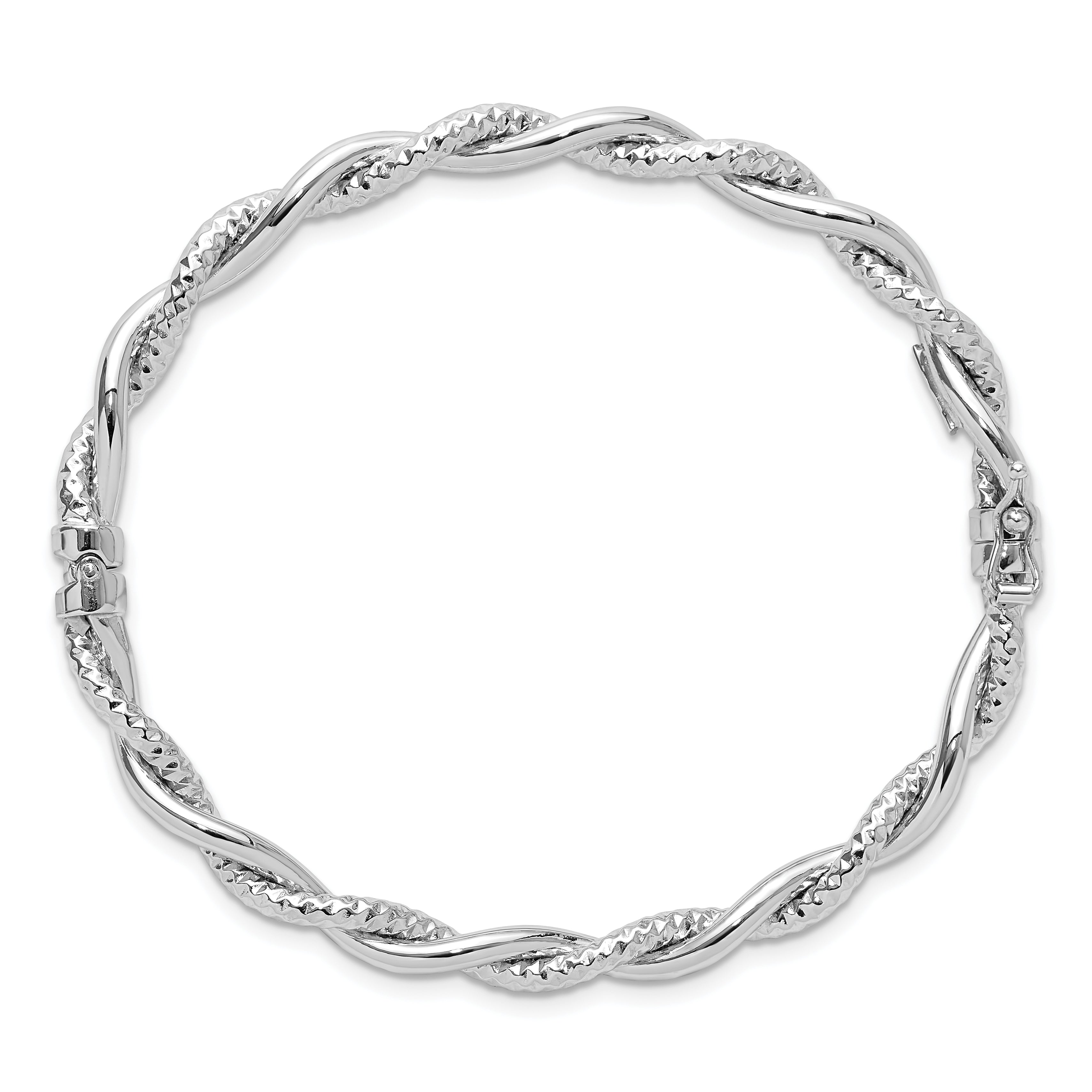 14K White Gold Polished and Textured Twisted Hinged Bangle