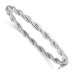 14K White Gold Polished and Textured Twisted Hinged Bangle