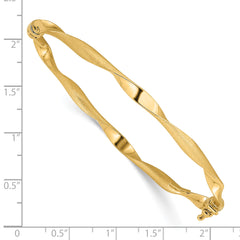 14K Polished and Brushed Twisted Hinged Bangle