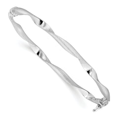 14K White Gold Polished and Brushed Twisted Hinged Bangle