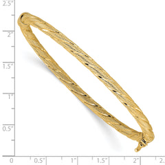 14K Polished and Textured Twisted Hinged Bangle