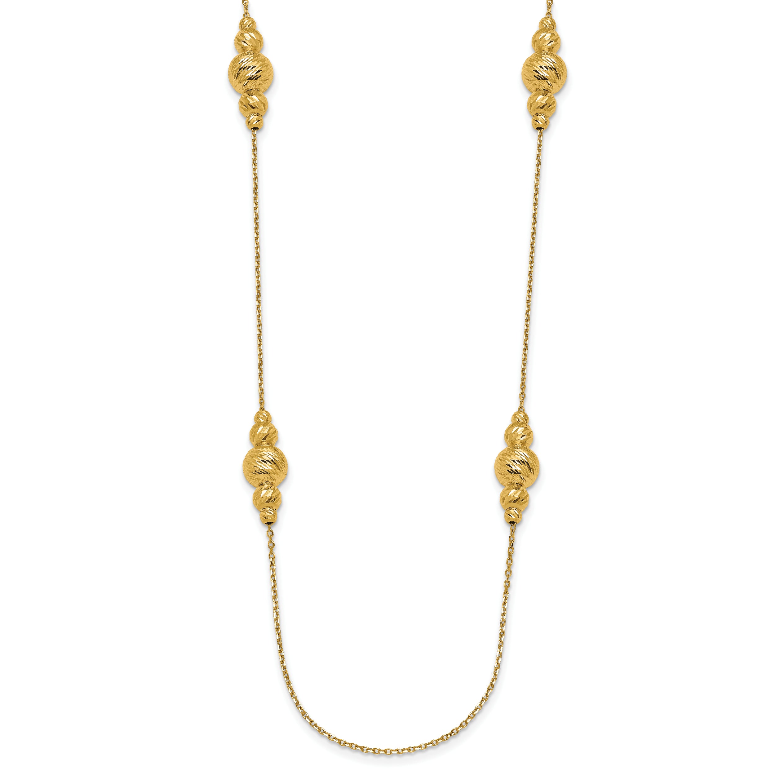 14K Polished and Diamond-cut Beaded Necklace