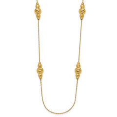 14K Polished and Diamond-cut Beaded Necklace