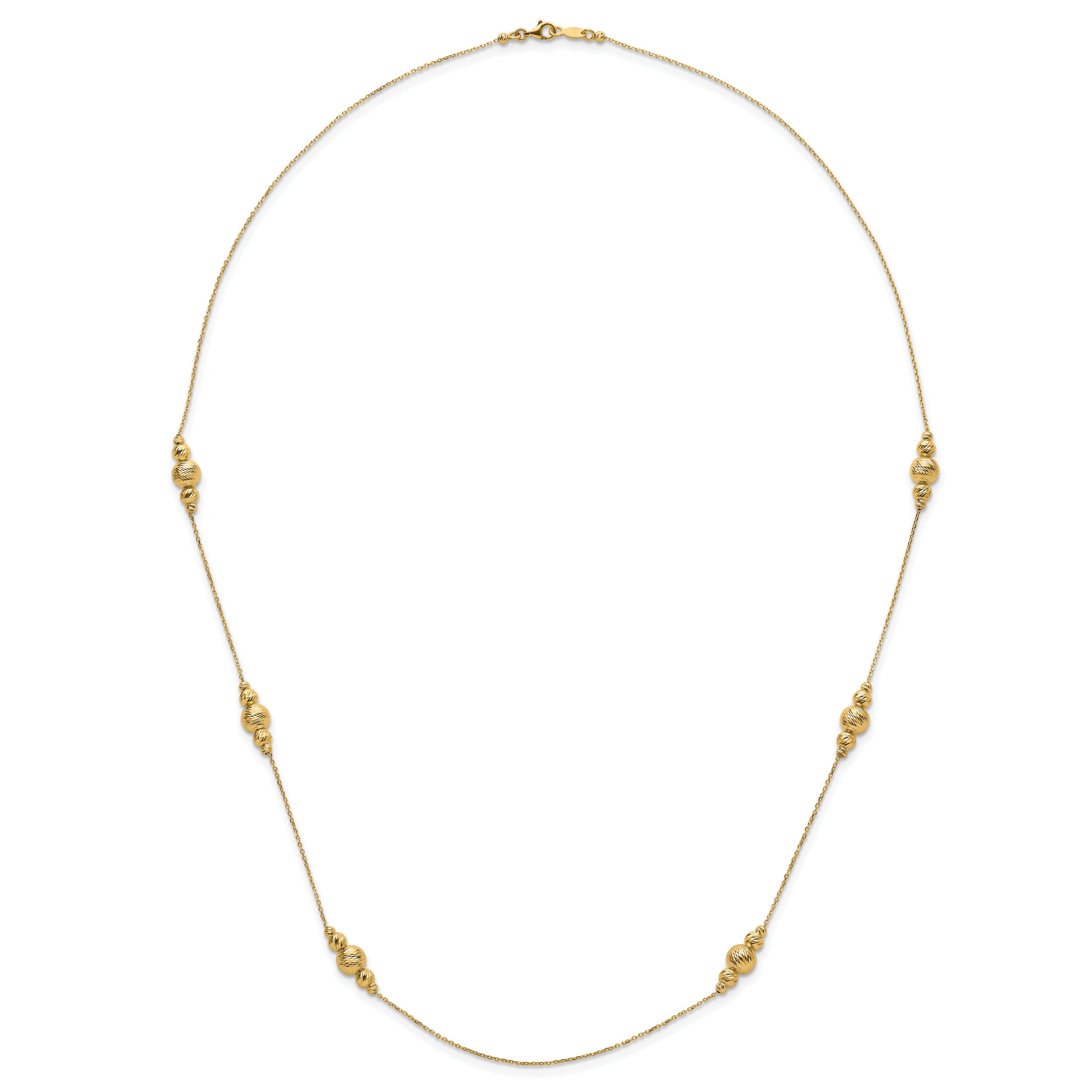 14K Polished and Diamond-cut Beaded Necklace