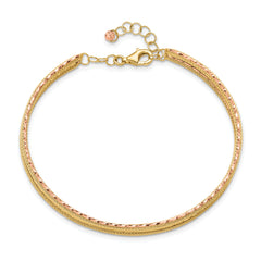 14K Two-tone Dia-cut and Textured with Safety Chain Bangle