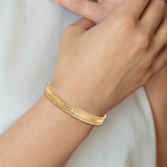 14K Two-tone Dia-cut and Textured with Safety Chain Bangle