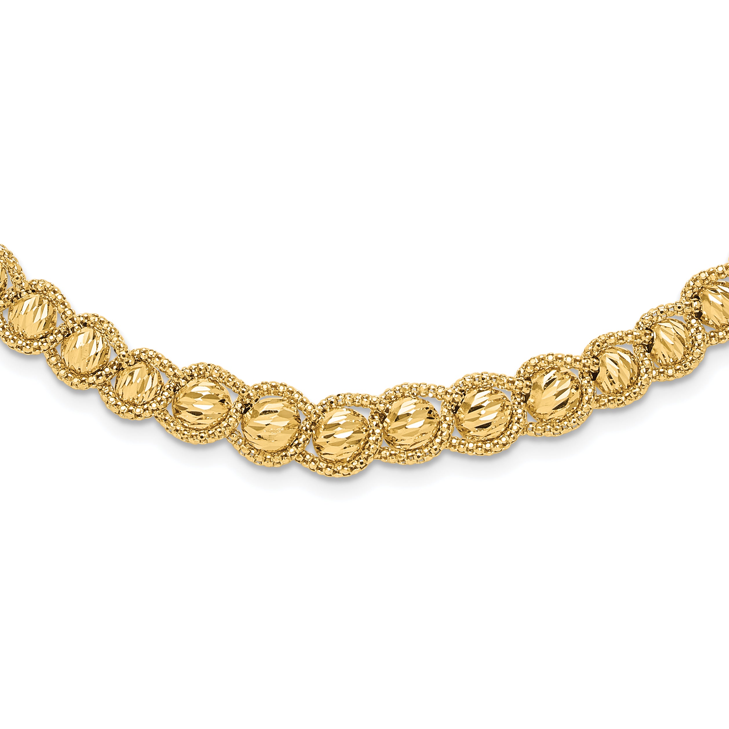 14K Polished Textured and Diamond-cut Beaded Necklace