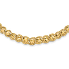 14K Polished Textured and Diamond-cut Beaded Necklace