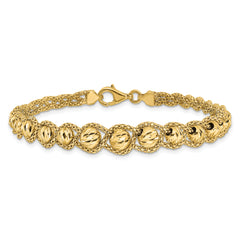 14K Polished Textured and Diamond-cut Beaded Bracelet