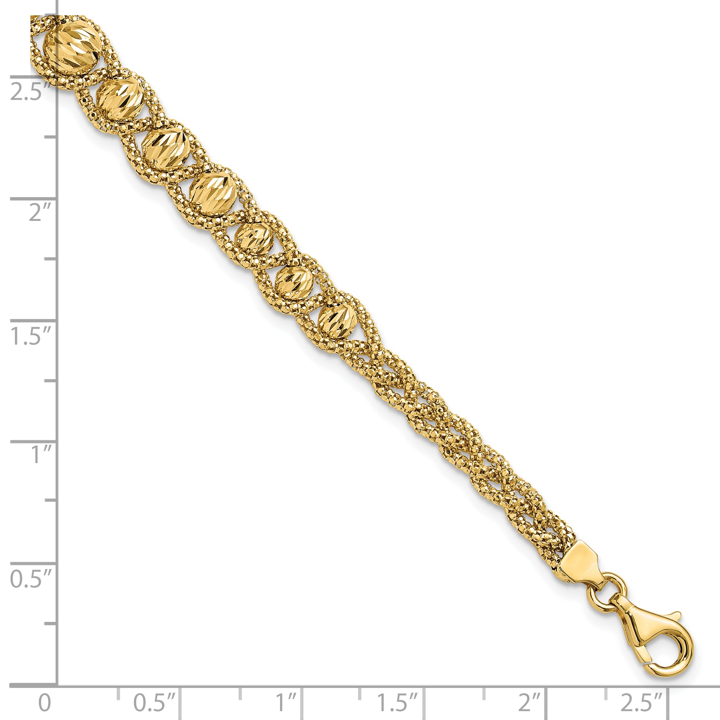 14K Polished Textured and Diamond-cut Beaded Bracelet