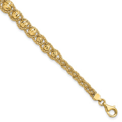 14K Polished Textured and Diamond-cut Beaded Bracelet