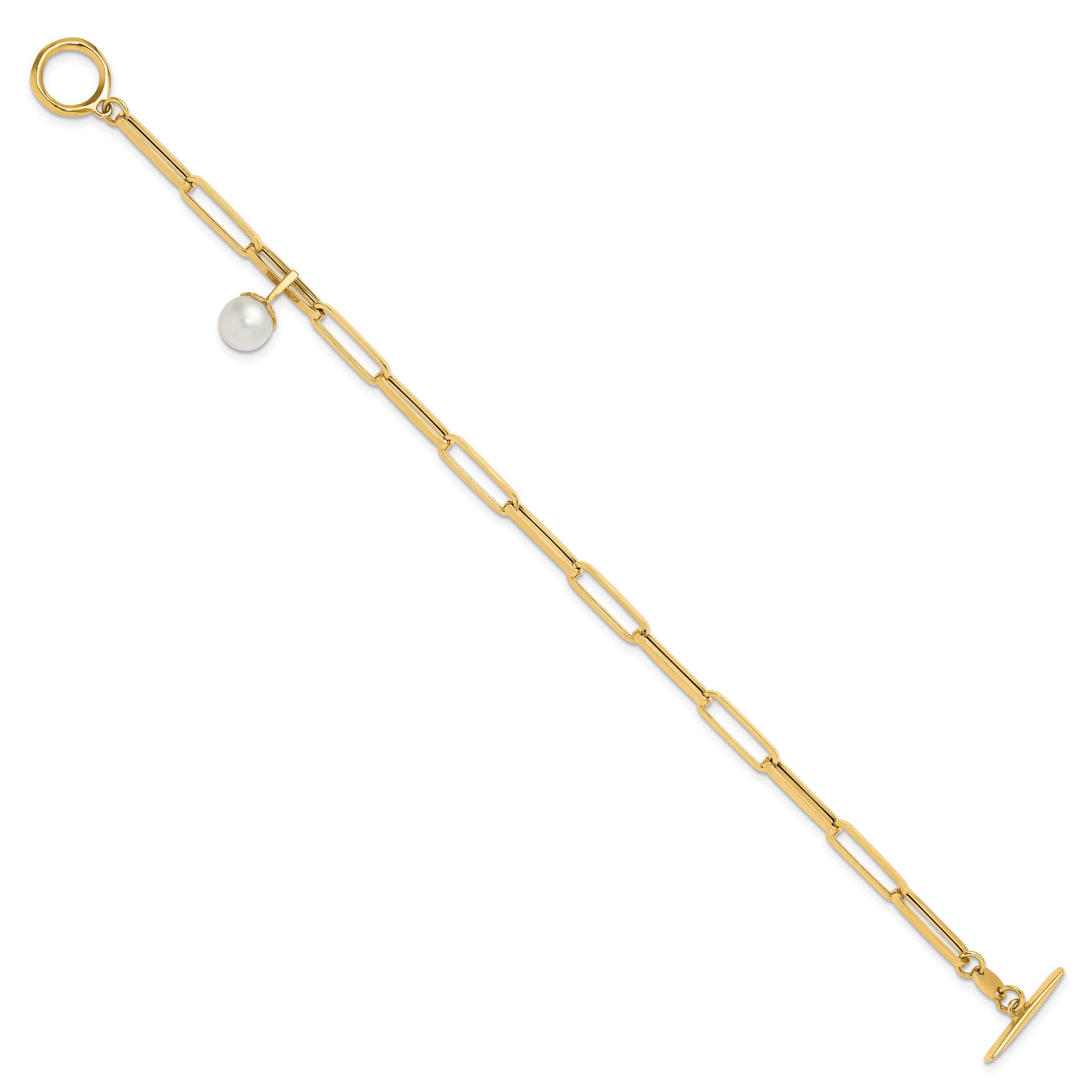 14K Polished FW Cultured Pearl Fancy Link Toggle Bracelet