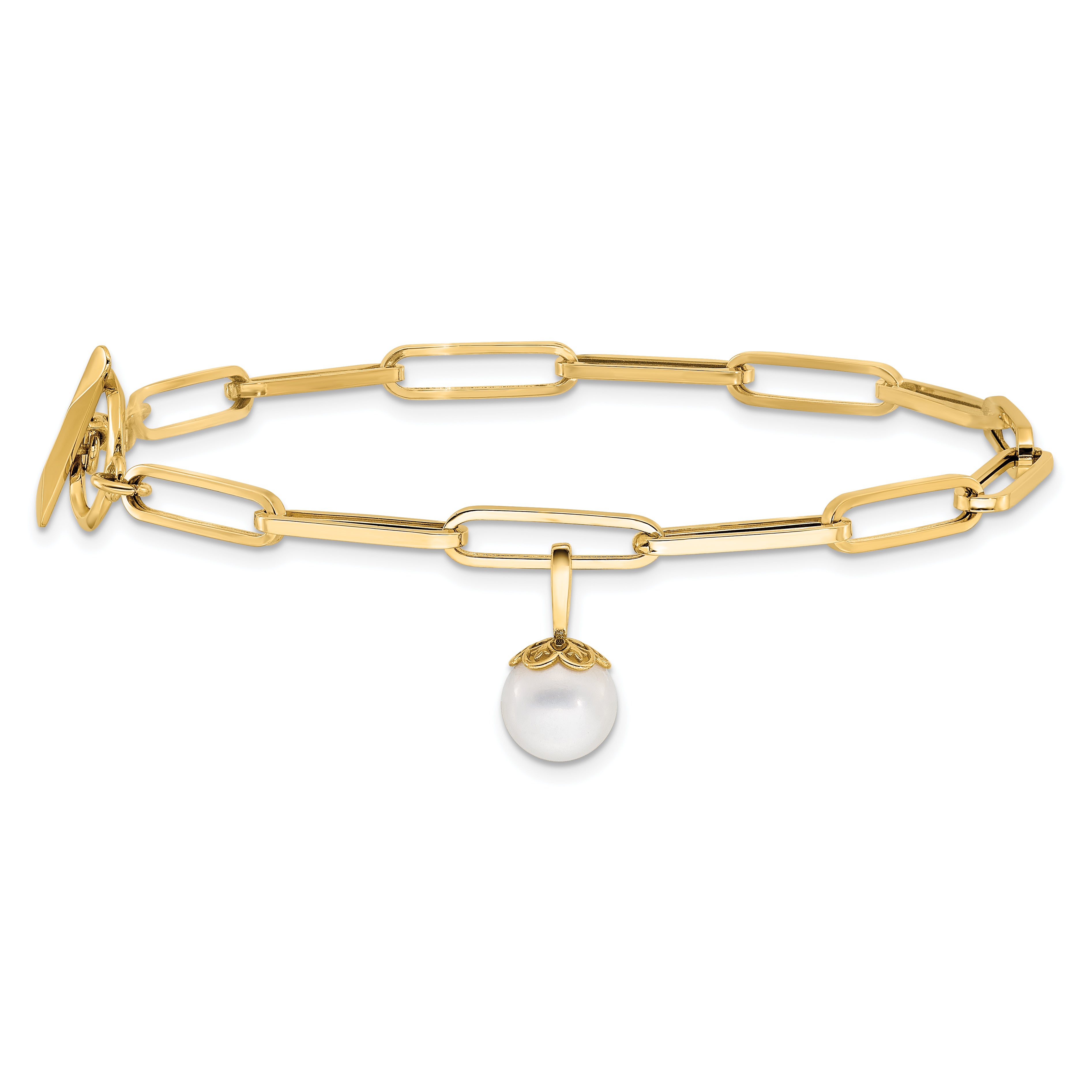 14K Polished FW Cultured Pearl Fancy Link Toggle Bracelet