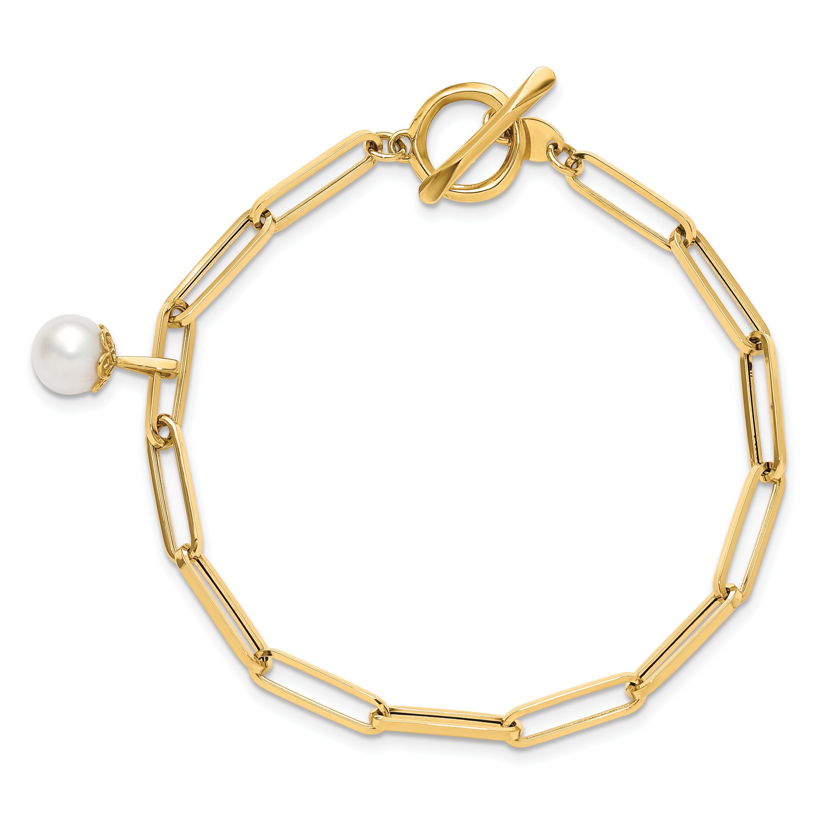 14K Polished FW Cultured Pearl Fancy Link Toggle Bracelet