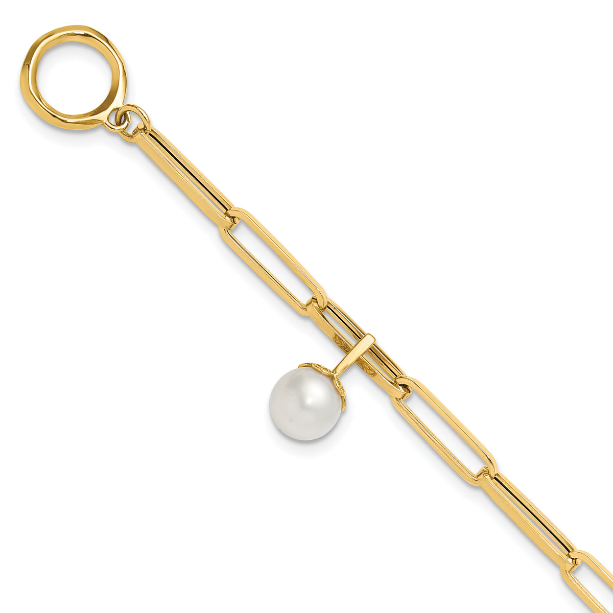 14K Polished FW Cultured Pearl Fancy Link Toggle Bracelet