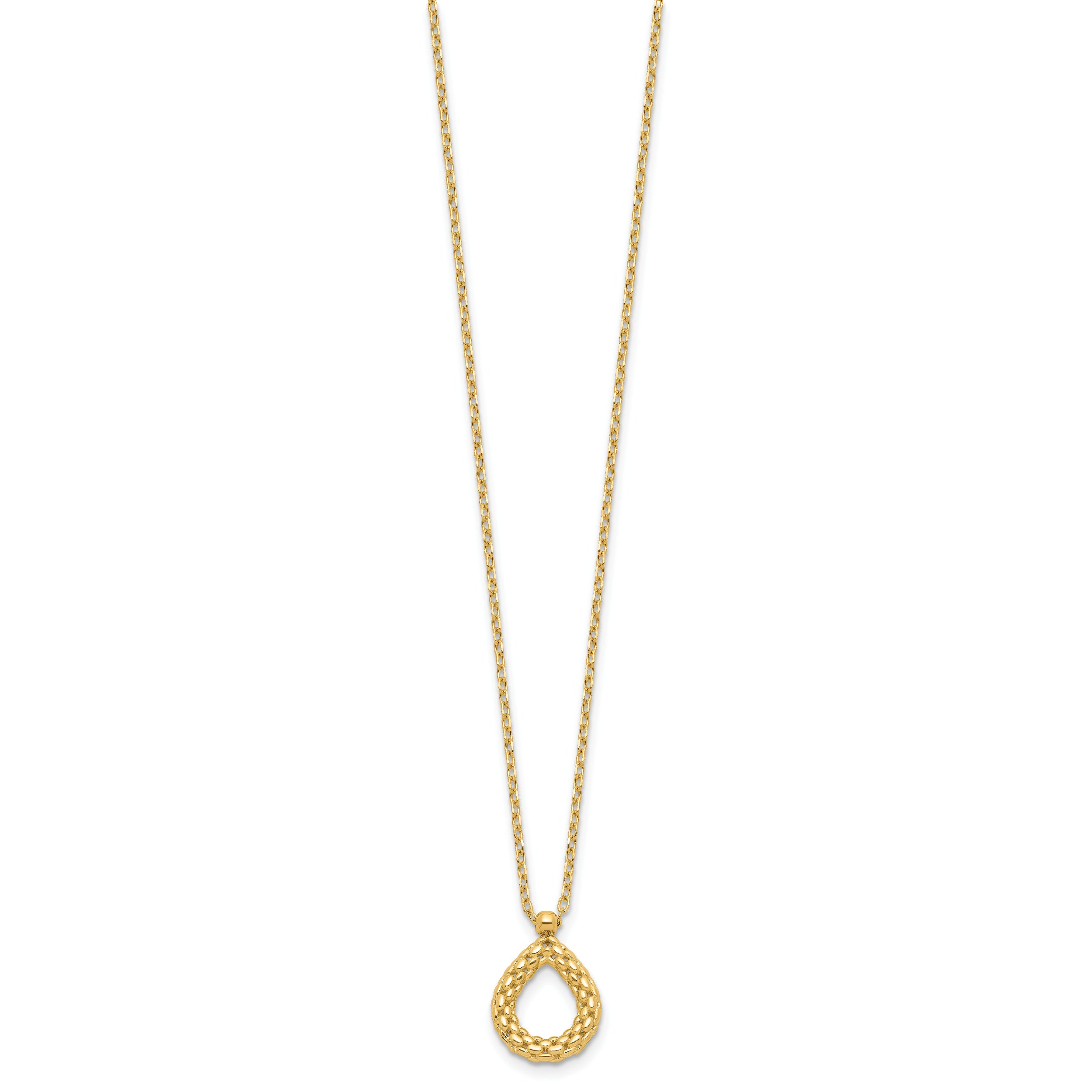 14K Polished and Textured Teardrop with .5in ext. Necklace