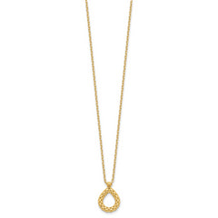 14K Polished and Textured Teardrop with .5in ext. Necklace