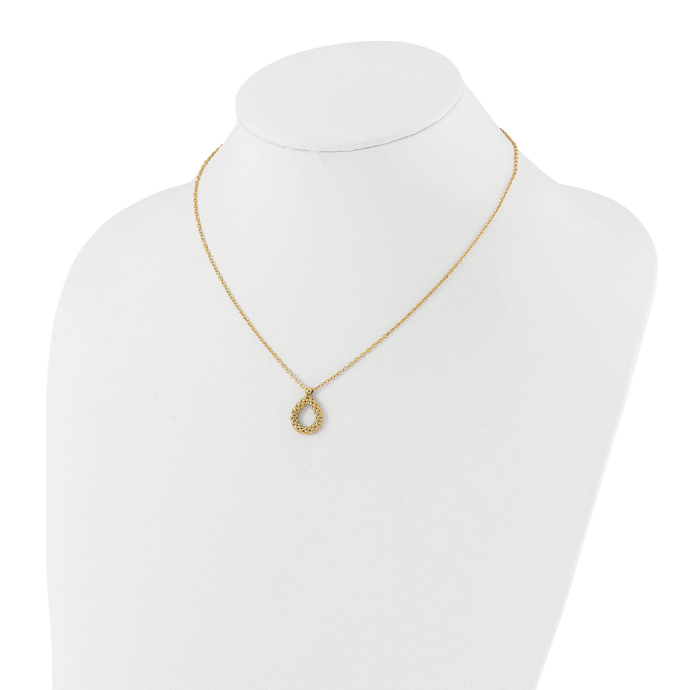 14K Polished and Textured Teardrop with .5in ext. Necklace