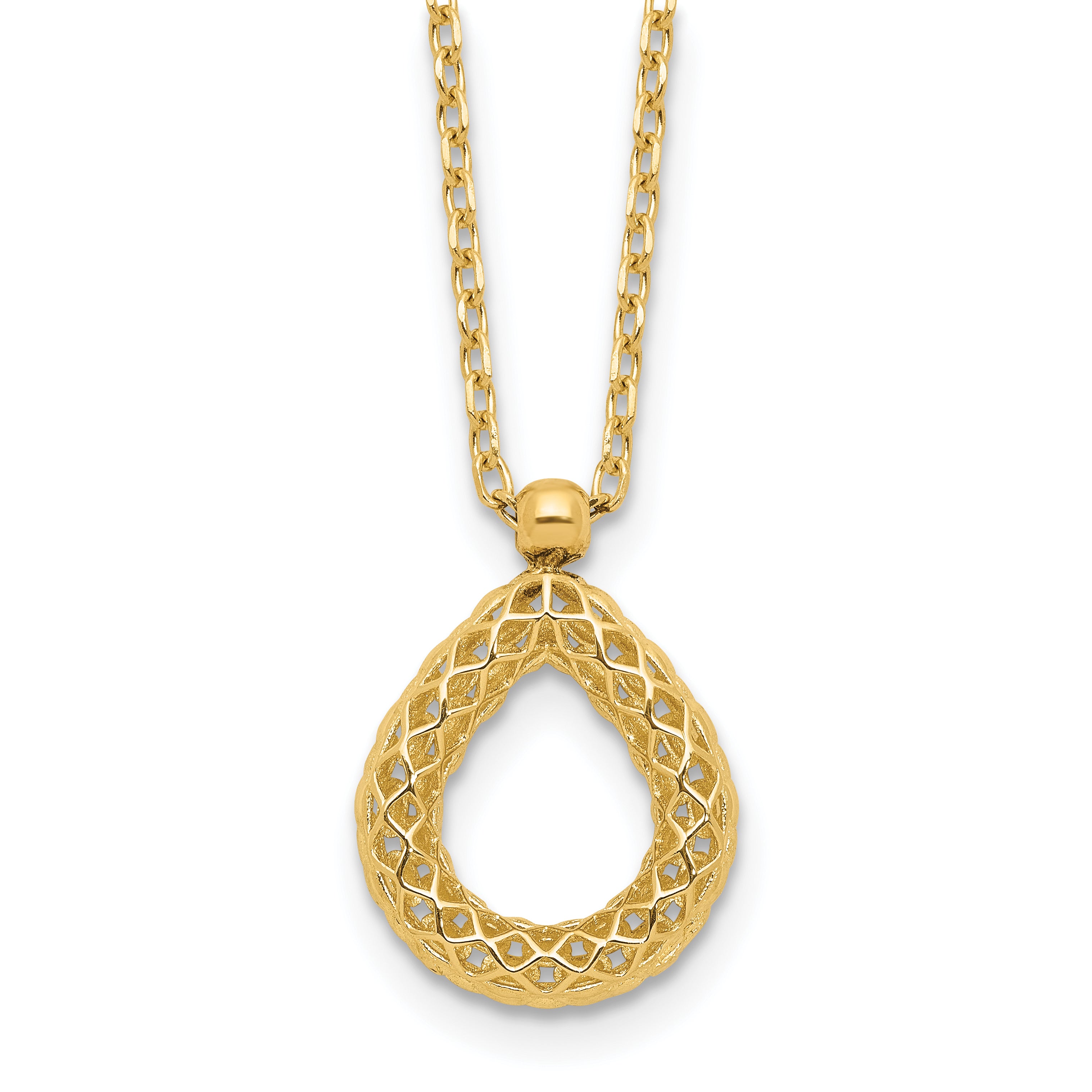 14K Polished and Textured Teardrop with .5in ext. Necklace