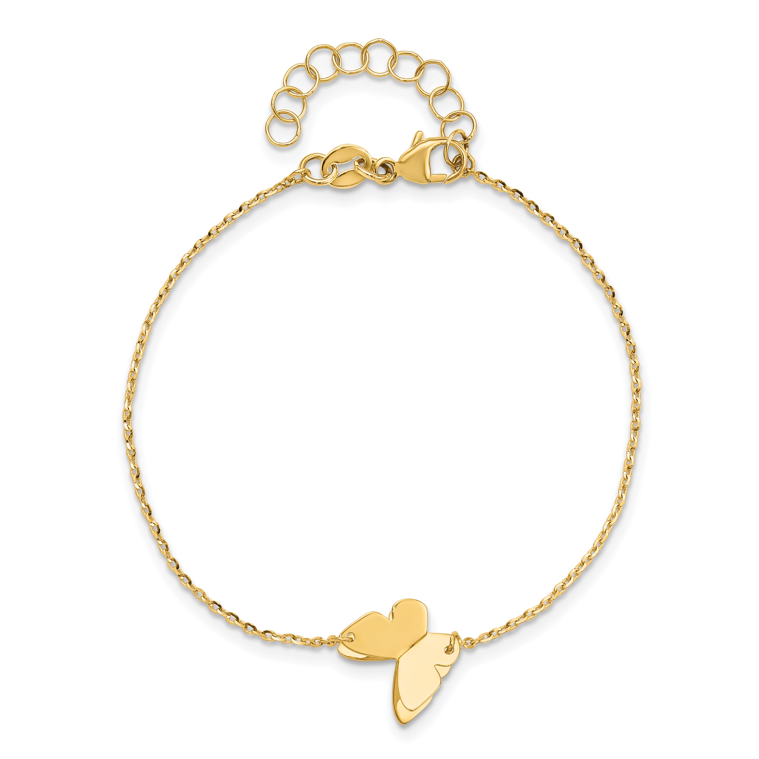 14K Polished Butterfly Charm with 1in ext. Bracelet