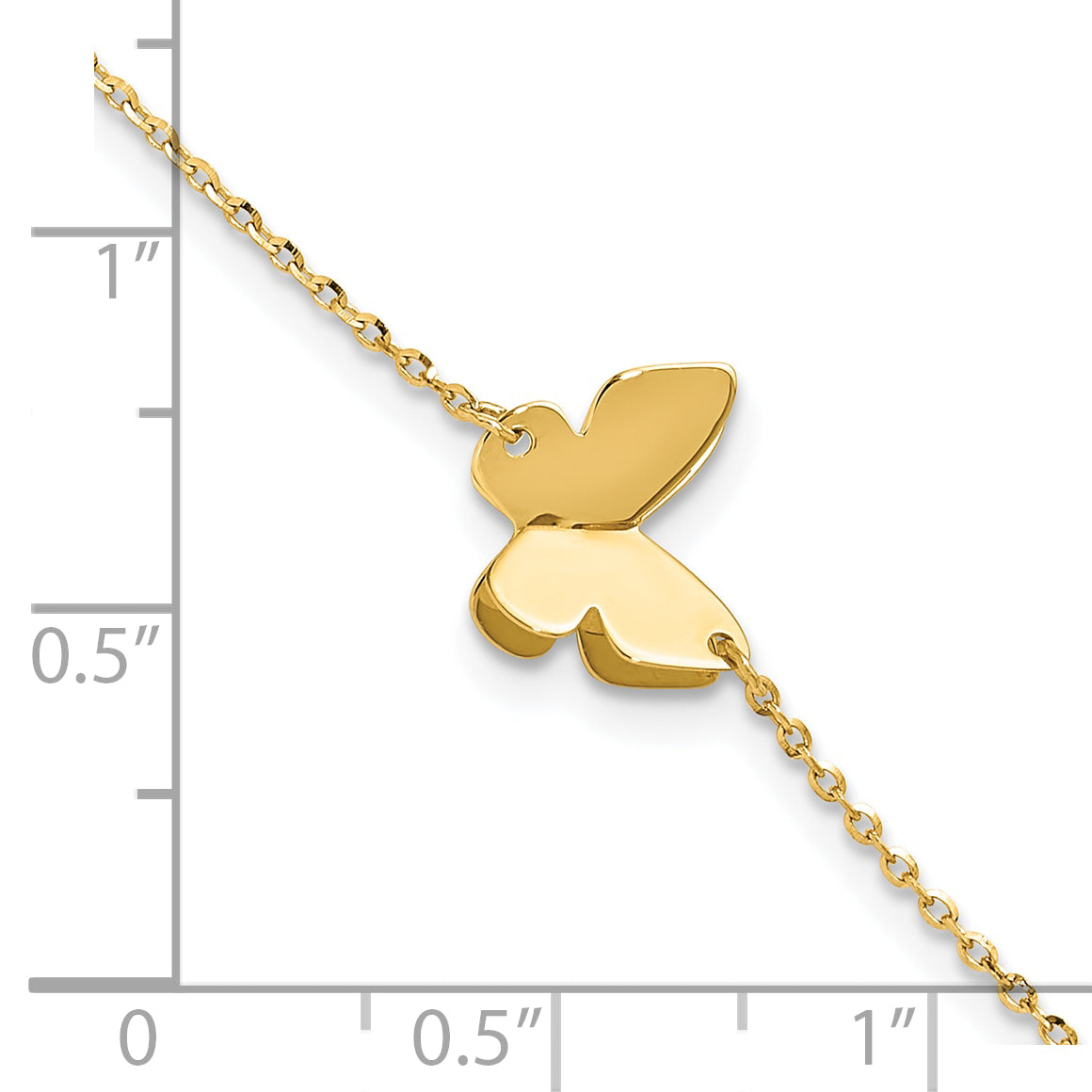 14K Polished Butterfly Charm with 1in ext. Bracelet