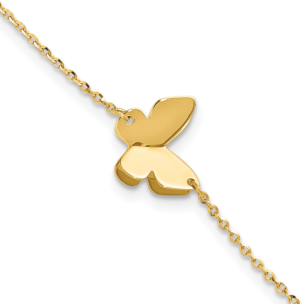 14K Polished Butterfly Charm with 1in ext. Bracelet