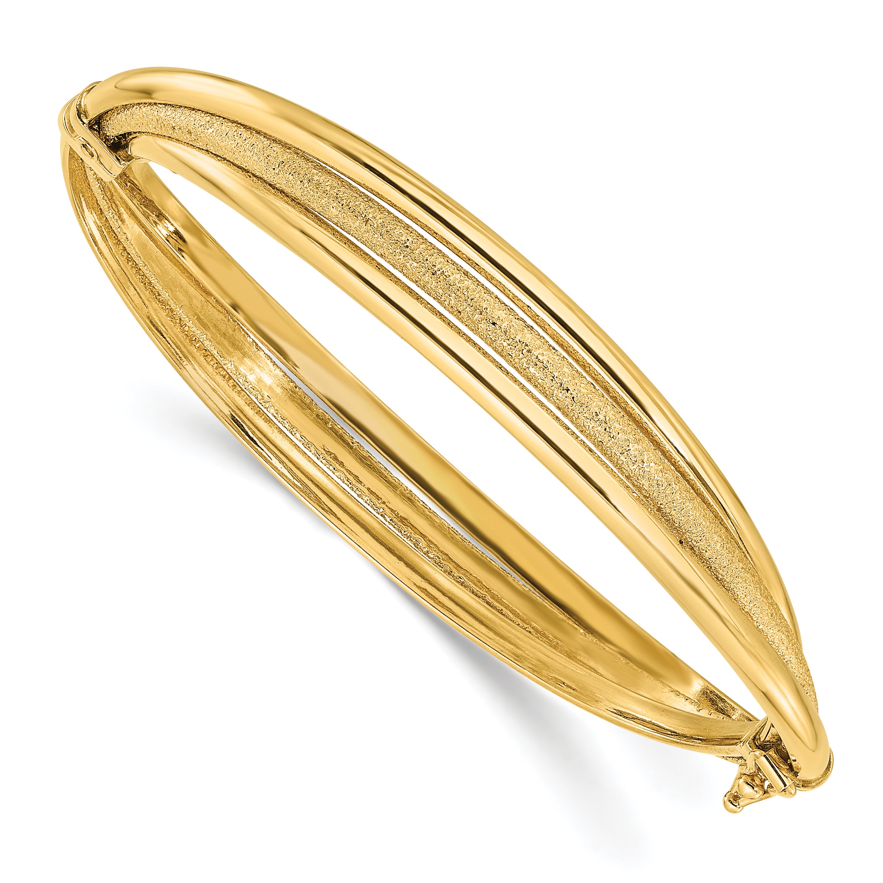 14K Polished and Textured Hinged Bangle