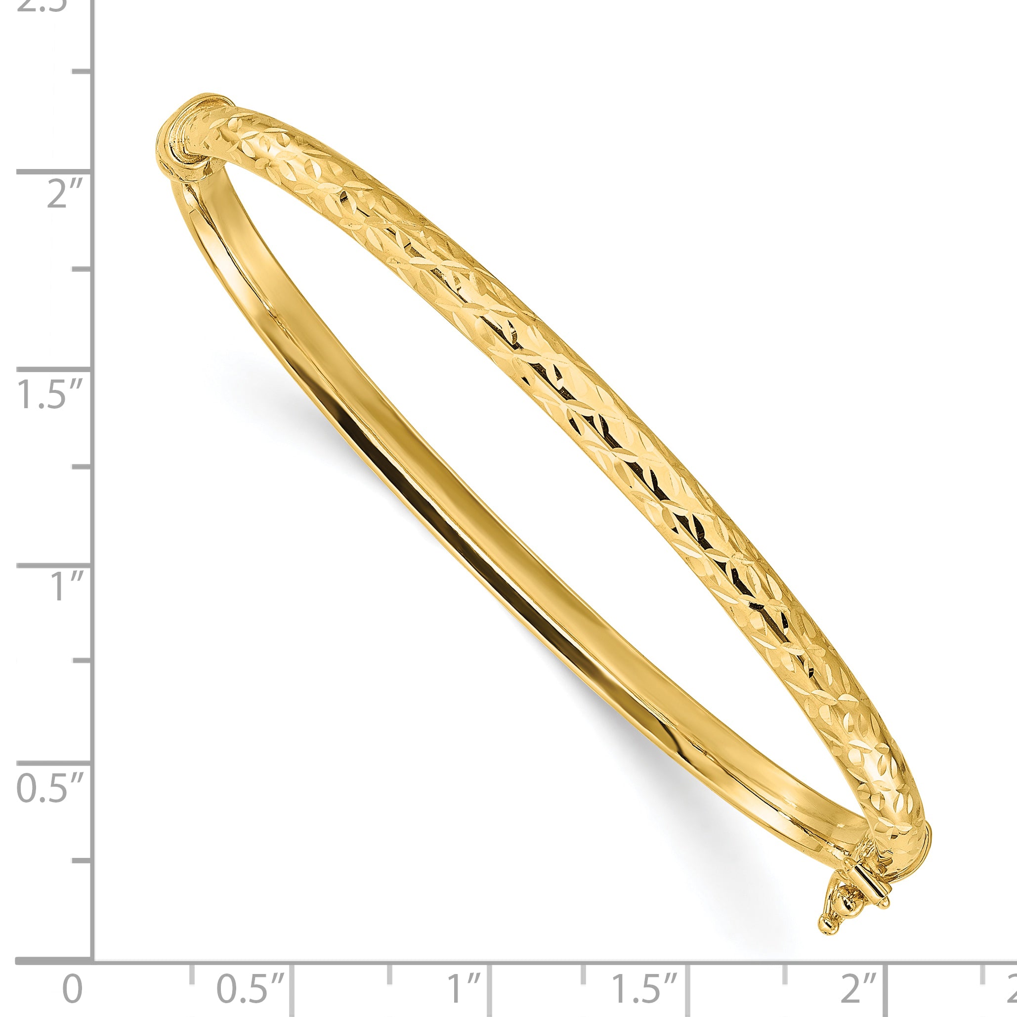 14K Polished and Diamond-cut Hinged Bangle