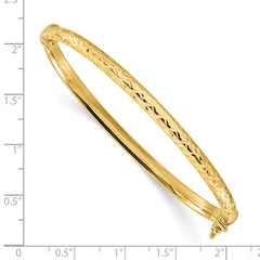 14K Polished and Diamond-cut Hinged Bangle