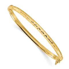 14K Polished and Diamond-cut Hinged Bangle