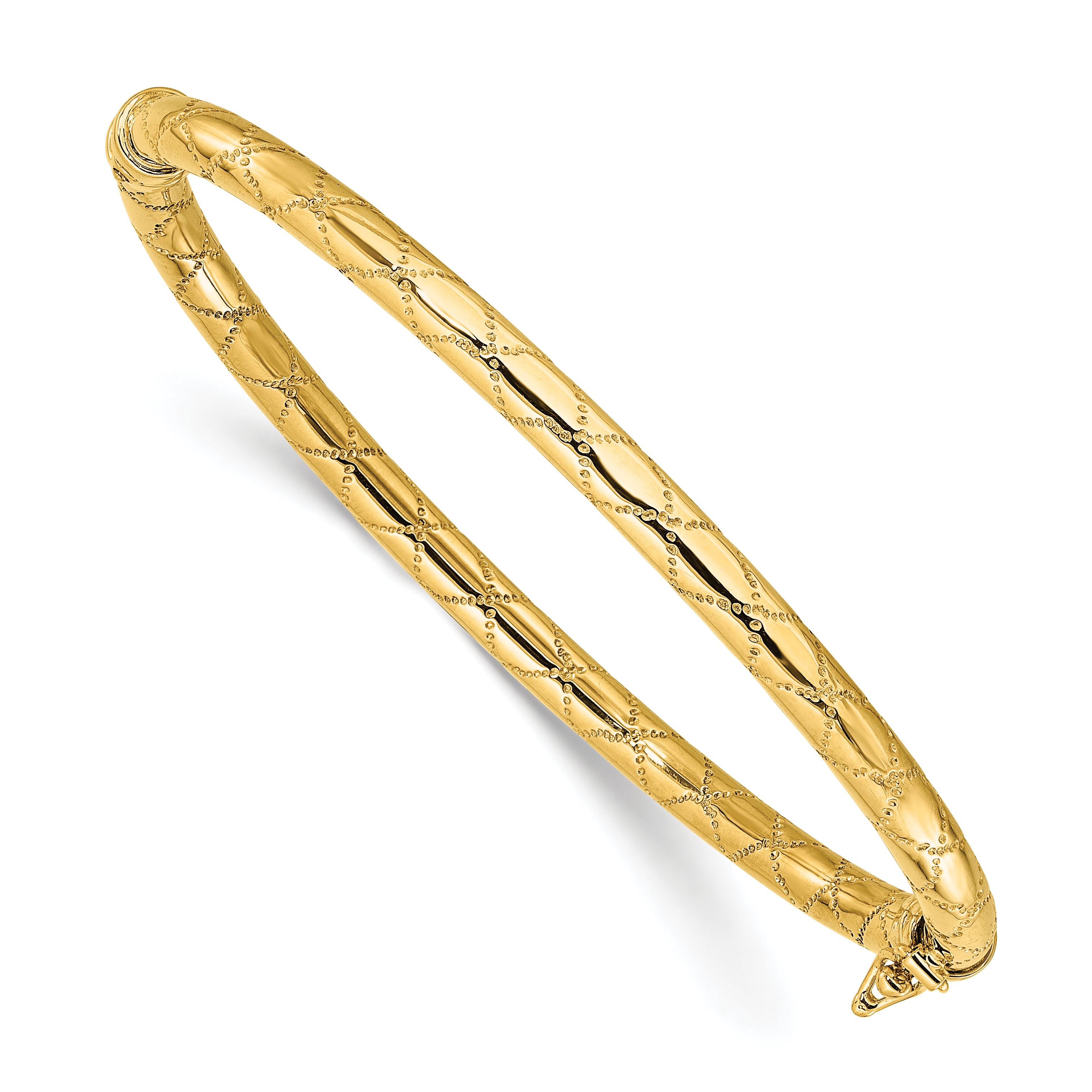 14K Polished and Textured Hinged Bangle