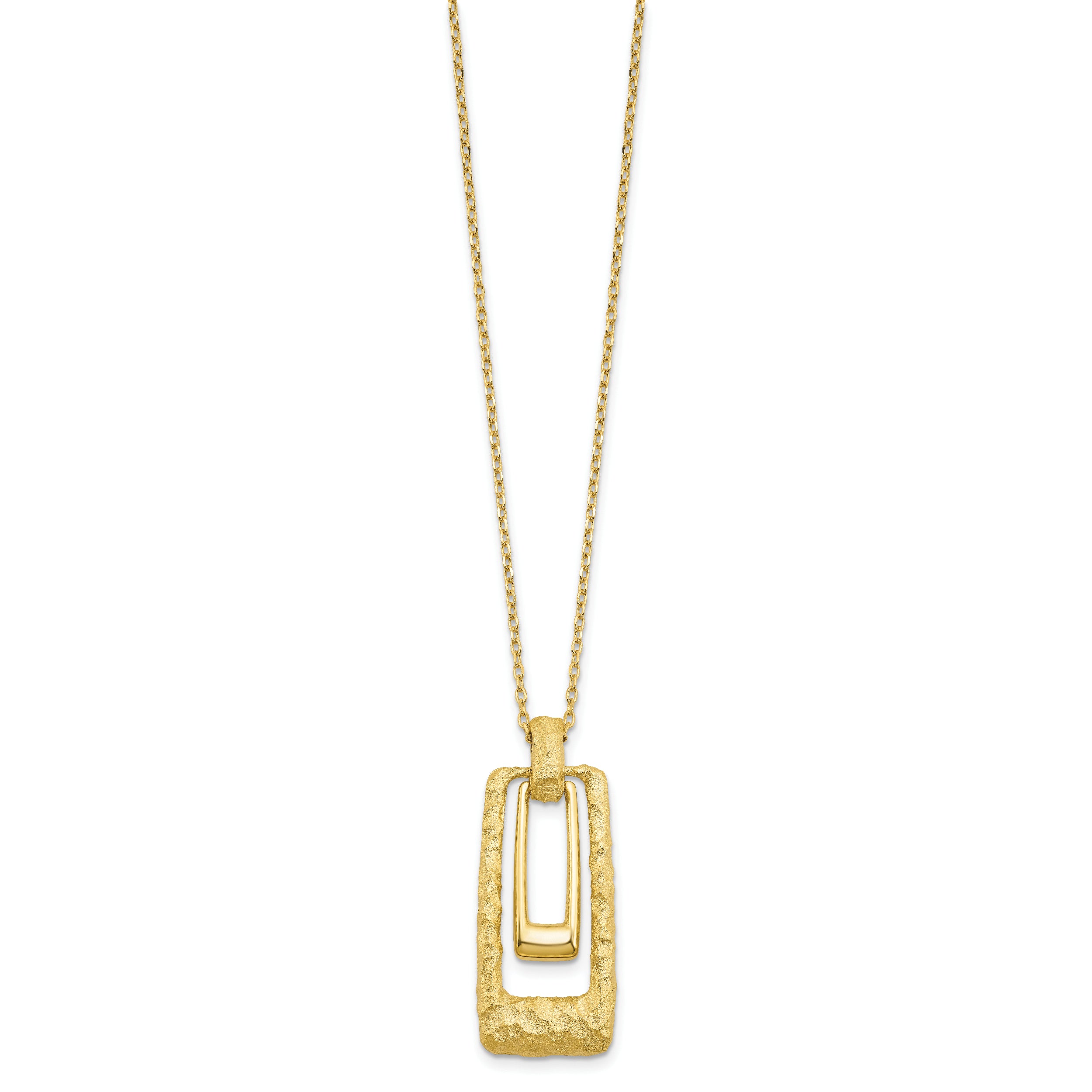 14K Polished and Satin Rectangle Pendant w/.25in ext. Necklace