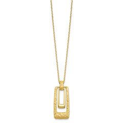 14K Polished and Satin Rectangle Pendant w/.25in ext. Necklace