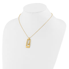 14K Polished and Satin Rectangle Pendant w/.25in ext. Necklace