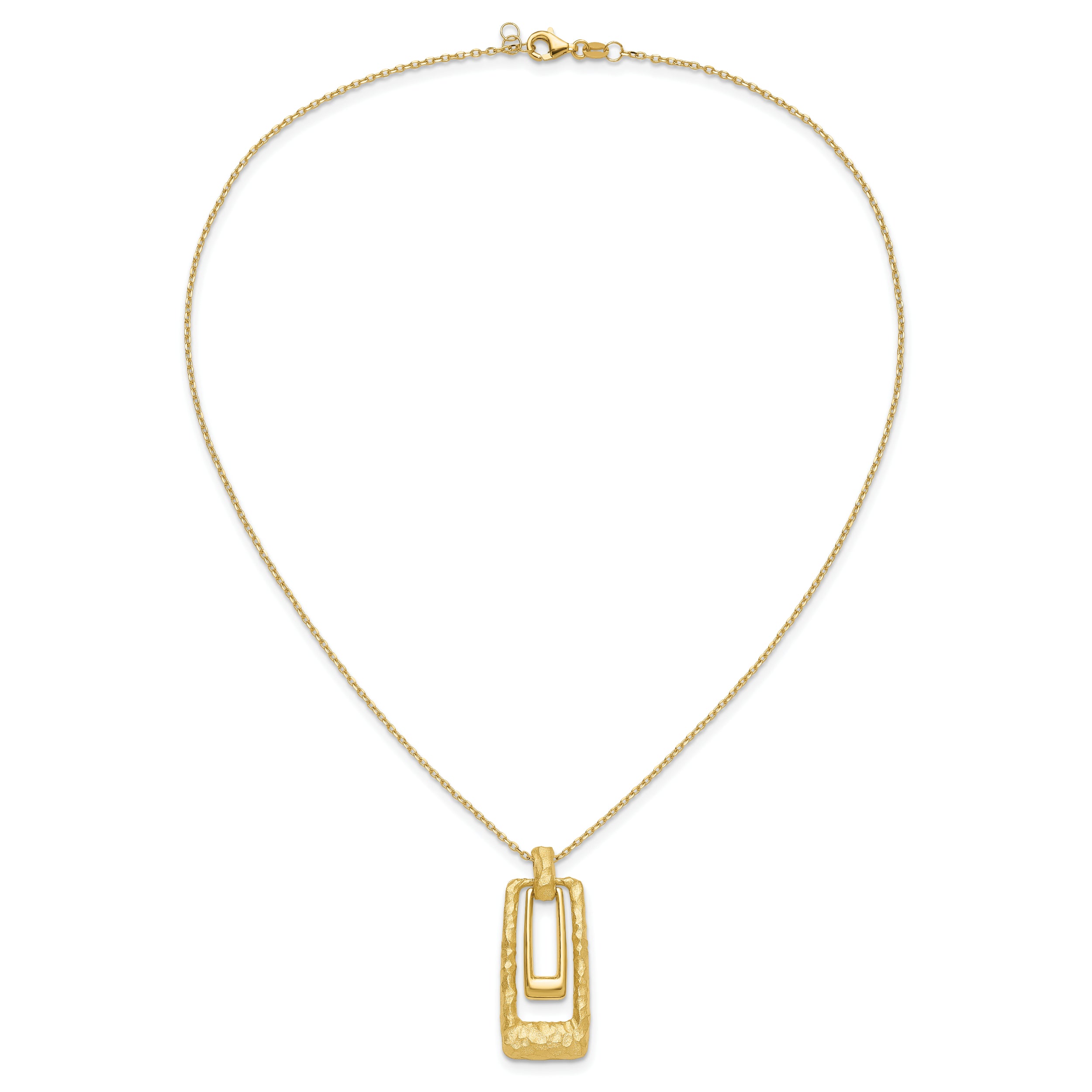 14K Polished and Satin Rectangle Pendant w/.25in ext. Necklace