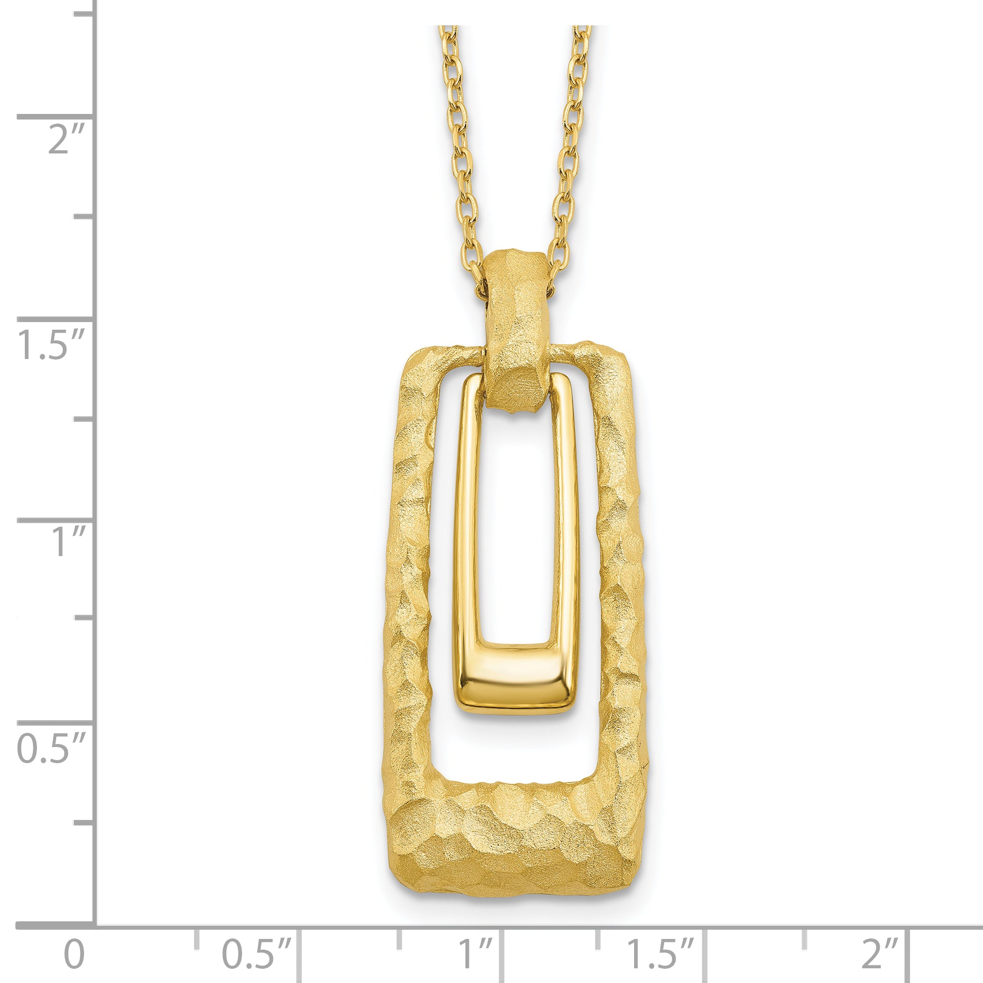 14K Polished and Satin Rectangle Pendant w/.25in ext. Necklace