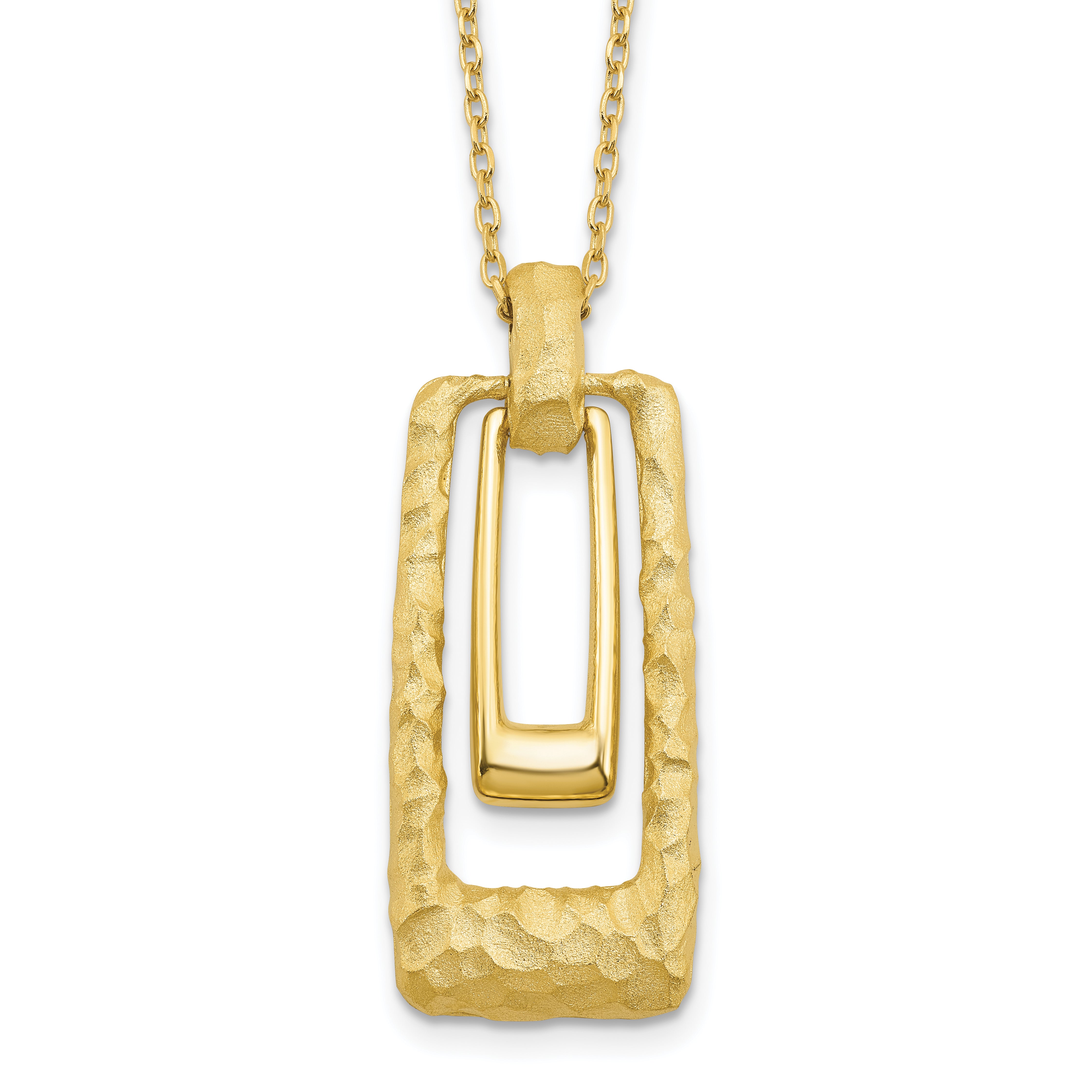 14K Polished and Satin Rectangle Pendant w/.25in ext. Necklace